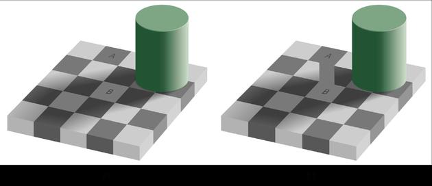 ͼ1̸ȴͼAУABɫкܴȲ죬ǽ֮ͨ󣬻ᷢһµġͼƬԴhttps://commons.wikimedia.org/wiki/File:Grey_square_optical_illusion.svg